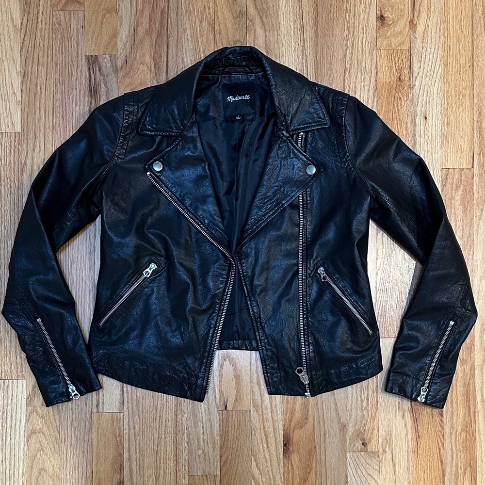 Madewell Black Leather Jacket with Silver Zippers